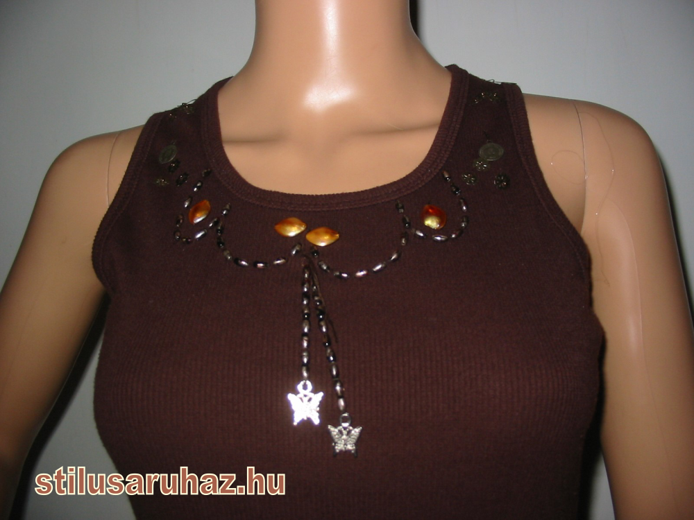 Sötétbarna színű ujjatlan blúz